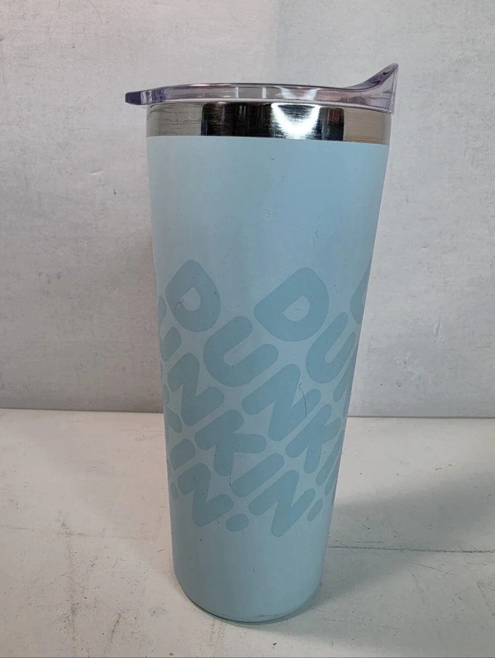 Dunkin' brand 20oz Light Blue Polished/Matte Stainless Steel Sipper Tumbler,
